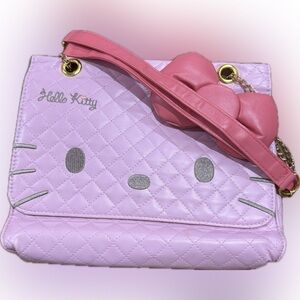 Signature Hello Kitty Pink Quilted Bag with Salmon Pink Bow and Shoulder Strap